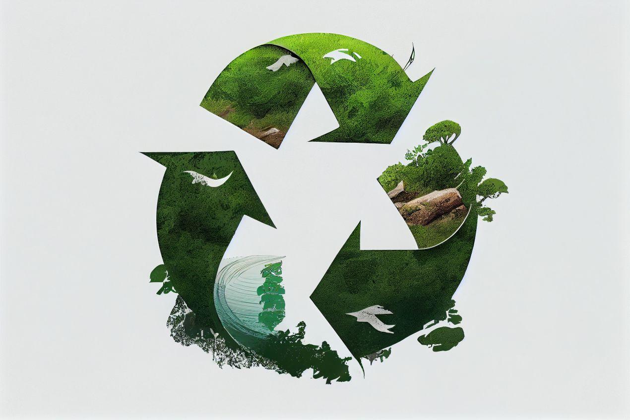 Recycling-Symbol mit Naturmotiven als Symbol für nachhaltige Kanalsanierung und umweltschonende Modernisierung