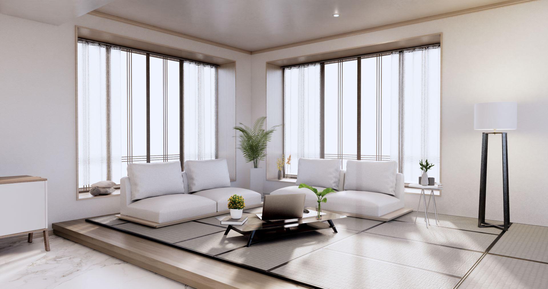 Japanischer Wohnraum mit Tatami-Matten und minimalistischem Design