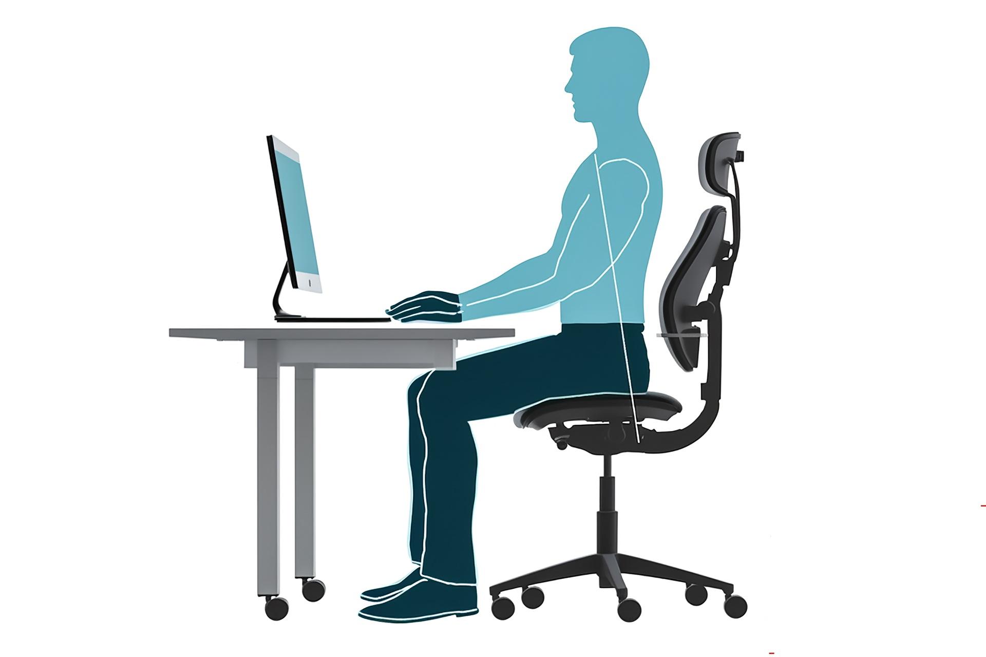 Illustration einer ergonomischen Sitzposition vor dem Monitor | Chiropraxis Berlin