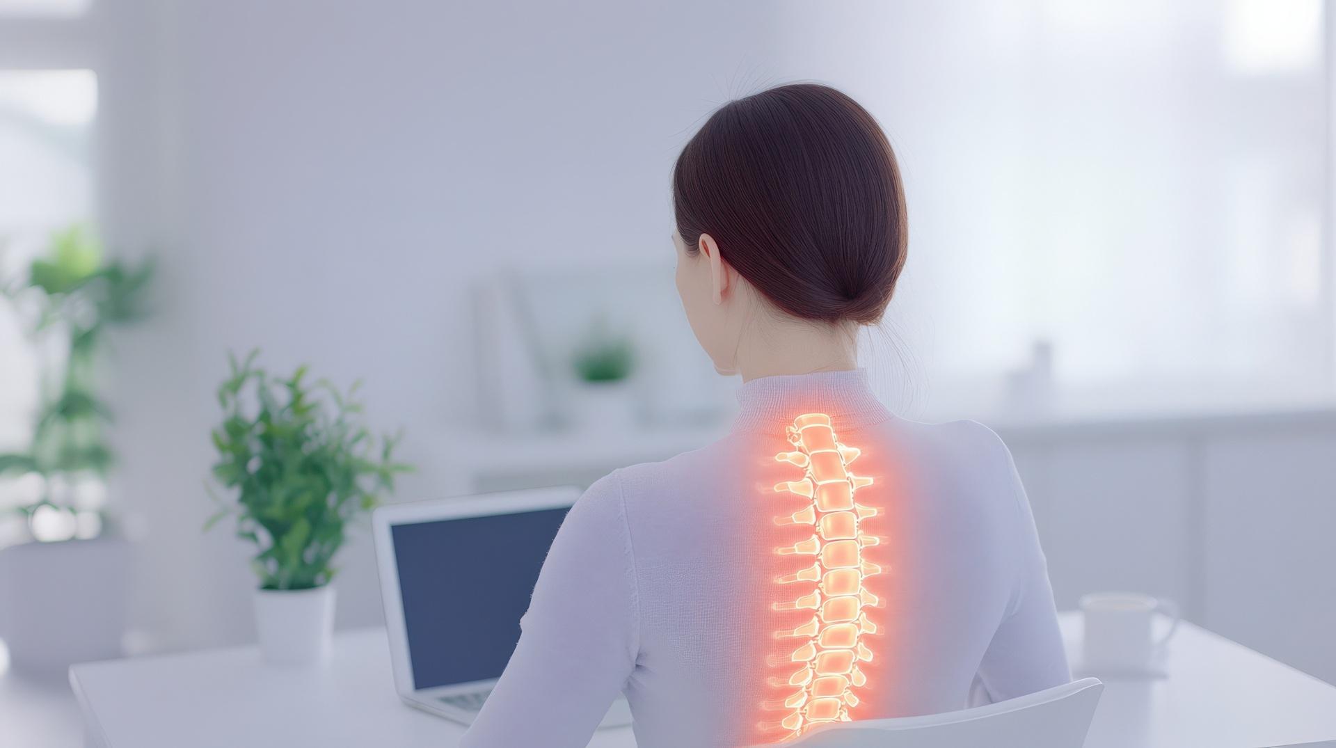 Frau mit angespannter Nackenwirbelsäule am Laptop | Chiropraxis Berlin